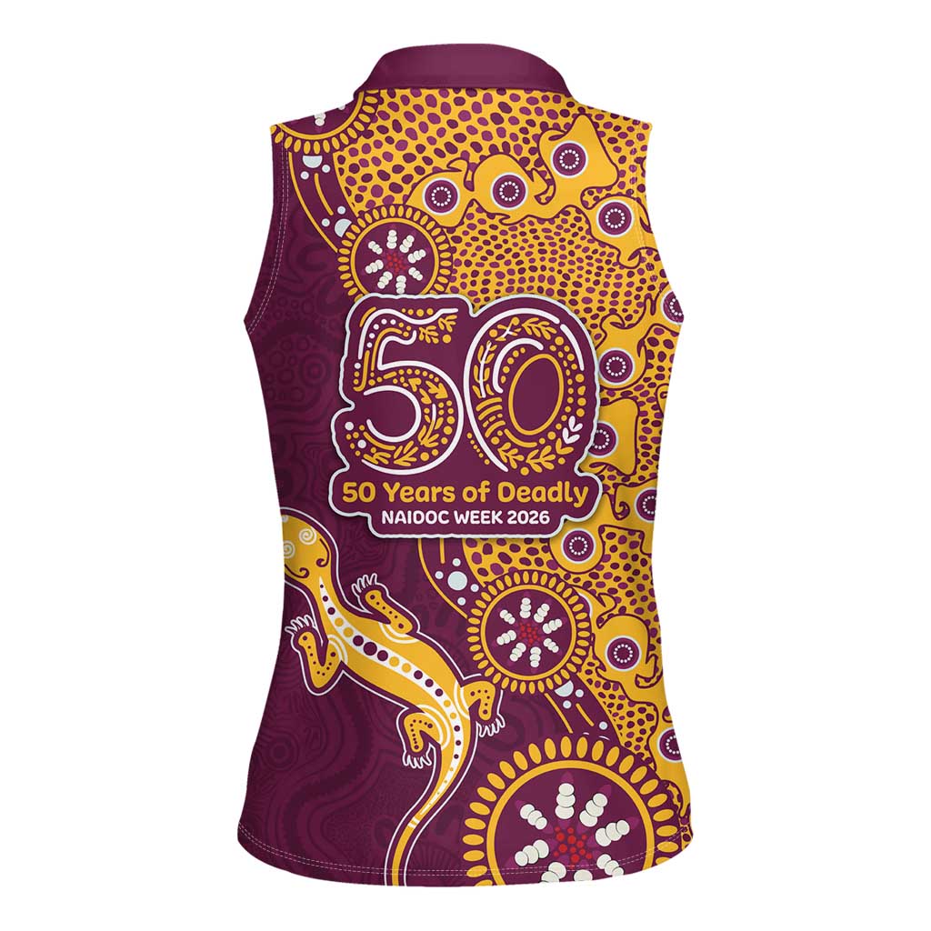 Brisbane Broncos NAIDOC Week 2026 Women Sleeveless Polo Shirt Aboriginal Lizard Dot Painting - 50 Years of Deadly