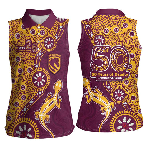 Brisbane Broncos NAIDOC Week 2026 Women Sleeveless Polo Shirt Aboriginal Lizard Dot Painting - 50 Years of Deadly