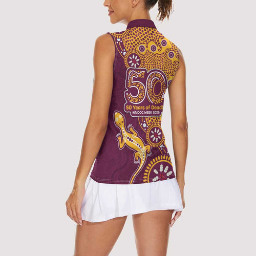 Brisbane Broncos NAIDOC Week 2026 Women Sleeveless Polo Shirt Aboriginal Lizard Dot Painting - 50 Years of Deadly