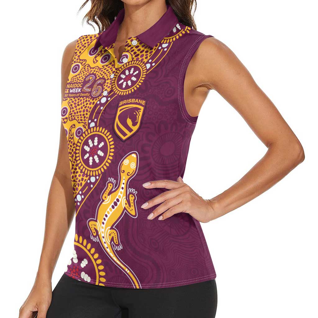 Brisbane Broncos NAIDOC Week 2026 Women Sleeveless Polo Shirt Aboriginal Lizard Dot Painting - 50 Years of Deadly