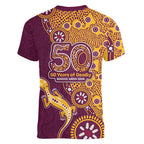 Brisbane Broncos NAIDOC Week 2026 Women V-Neck T-Shirt Aboriginal Lizard Dot Painting - 50 Years of Deadly