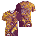 Brisbane Broncos NAIDOC Week 2026 Women V-Neck T-Shirt Aboriginal Lizard Dot Painting - 50 Years of Deadly