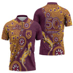 Brisbane Broncos NAIDOC Week 2026 Zipper Polo Shirt Aboriginal Lizard Dot Painting - 50 Years of Deadly