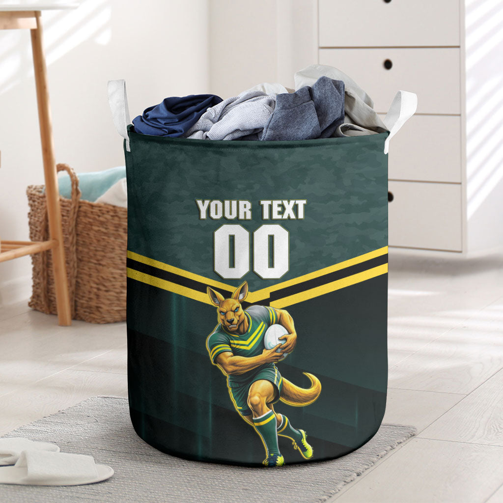 Personalised Kangaroos Rugby Laundry Basket Australia Rugby Mascot Green Gold Sport
