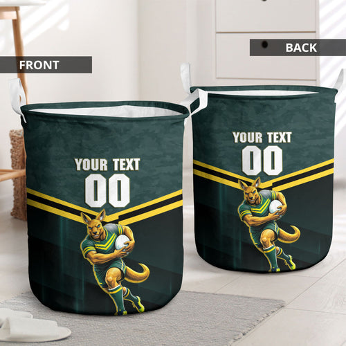 Personalised Kangaroos Rugby Laundry Basket Australia Rugby Mascot Green Gold Sport