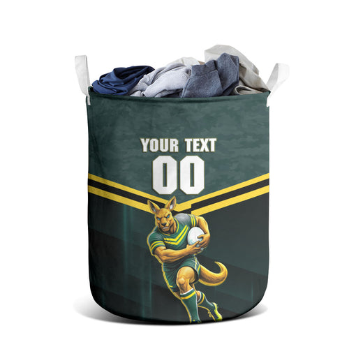 Personalised Kangaroos Rugby Laundry Basket Australia Rugby Mascot Green Gold Sport