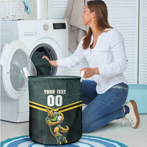 Personalised Kangaroos Rugby Laundry Basket Australia Rugby Mascot Green Gold Sport