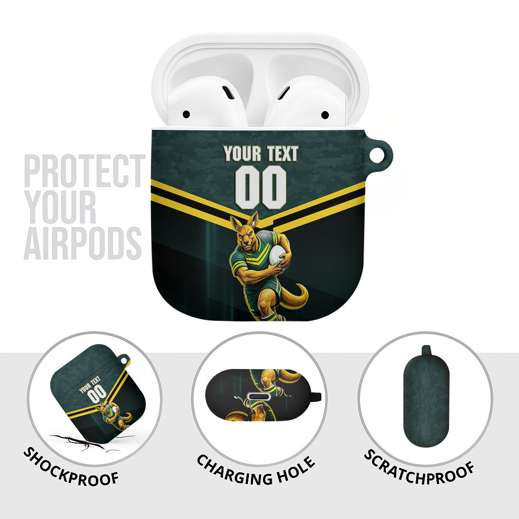 Personalised Kangaroos Rugby AirPods Case Australia Rugby Mascot Green Gold Sport