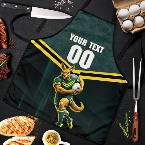 Personalised Kangaroos Rugby Apron Australia Rugby Mascot Green Gold Sport