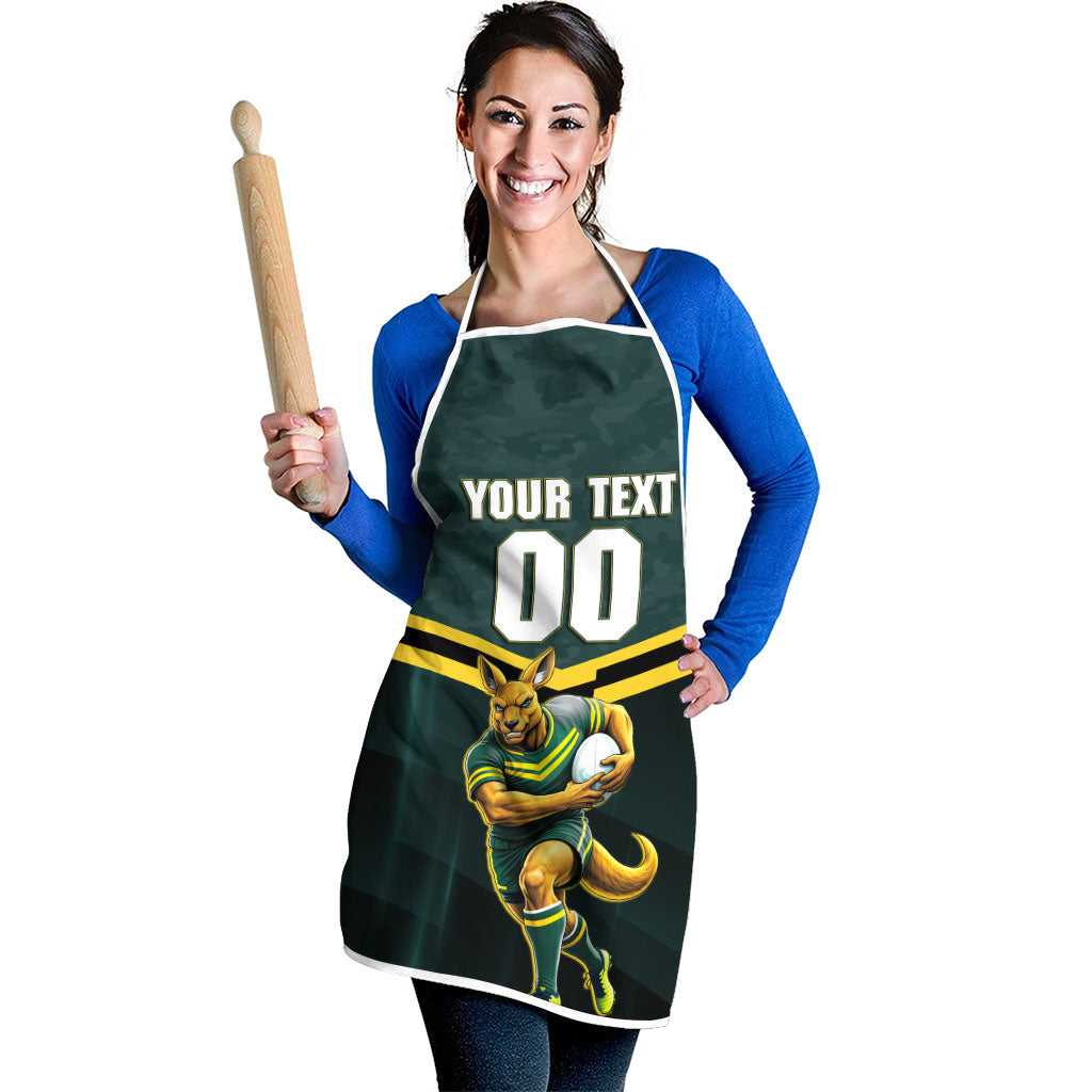 Personalised Kangaroos Rugby Apron Australia Rugby Mascot Green Gold Sport