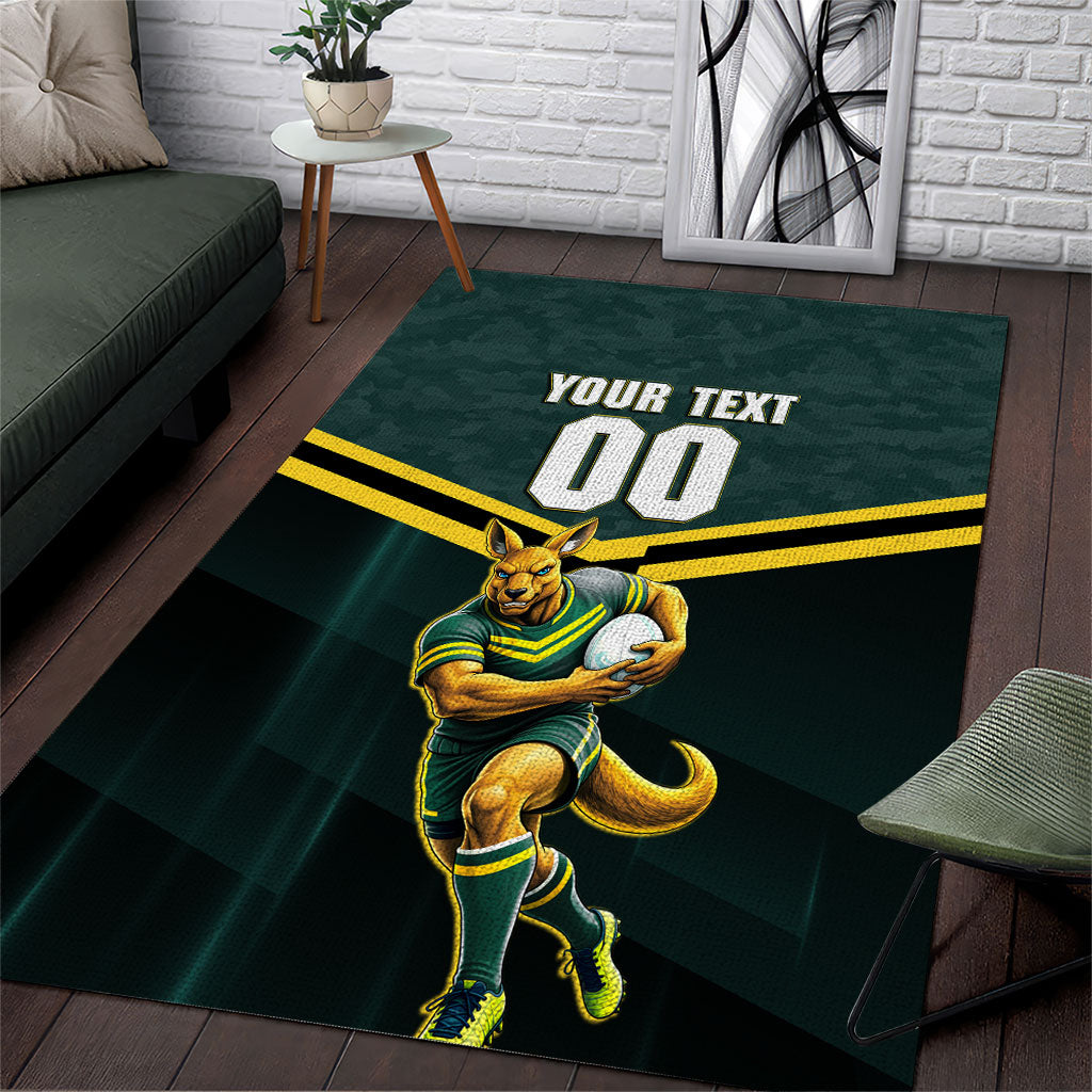 Personalised Kangaroos Rugby Area Rug Australia Rugby Mascot Green Gold Sport