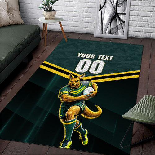 Personalised Kangaroos Rugby Area Rug Australia Rugby Mascot Green Gold Sport