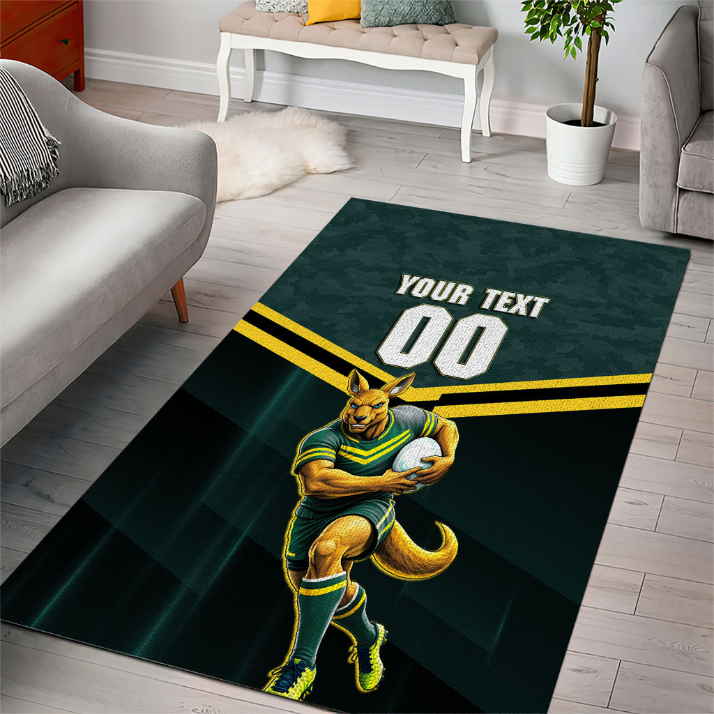 Personalised Kangaroos Rugby Area Rug Australia Rugby Mascot Green Gold Sport