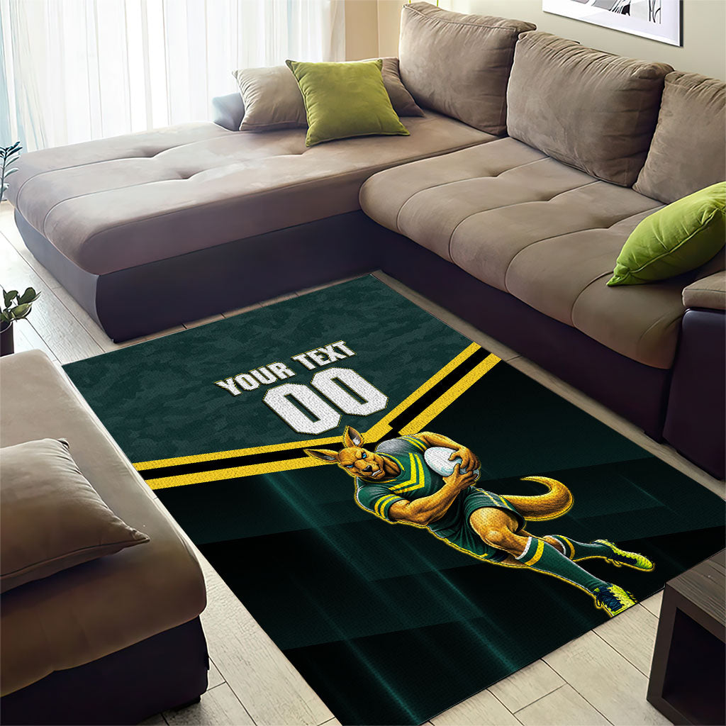 Personalised Kangaroos Rugby Area Rug Australia Rugby Mascot Green Gold Sport