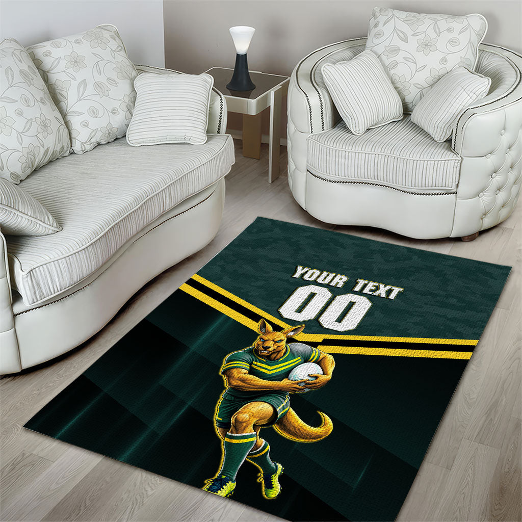 Personalised Kangaroos Rugby Area Rug Australia Rugby Mascot Green Gold Sport