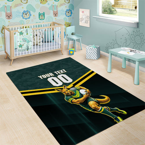 Personalised Kangaroos Rugby Area Rug Australia Rugby Mascot Green Gold Sport