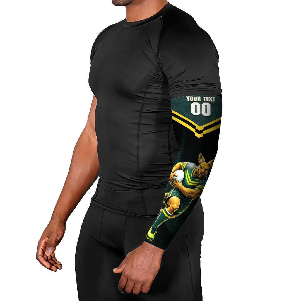 Personalised Kangaroos Rugby Arm Sleeves Australia Rugby Mascot Green Gold Sport