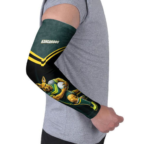 Personalised Kangaroos Rugby Arm Sleeves Australia Rugby Mascot Green Gold Sport
