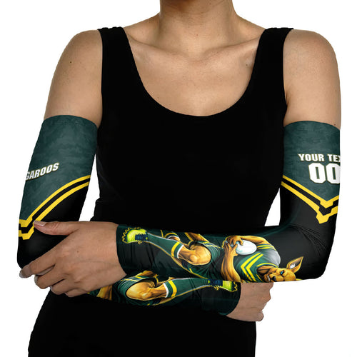 Personalised Kangaroos Rugby Arm Sleeves Australia Rugby Mascot Green Gold Sport