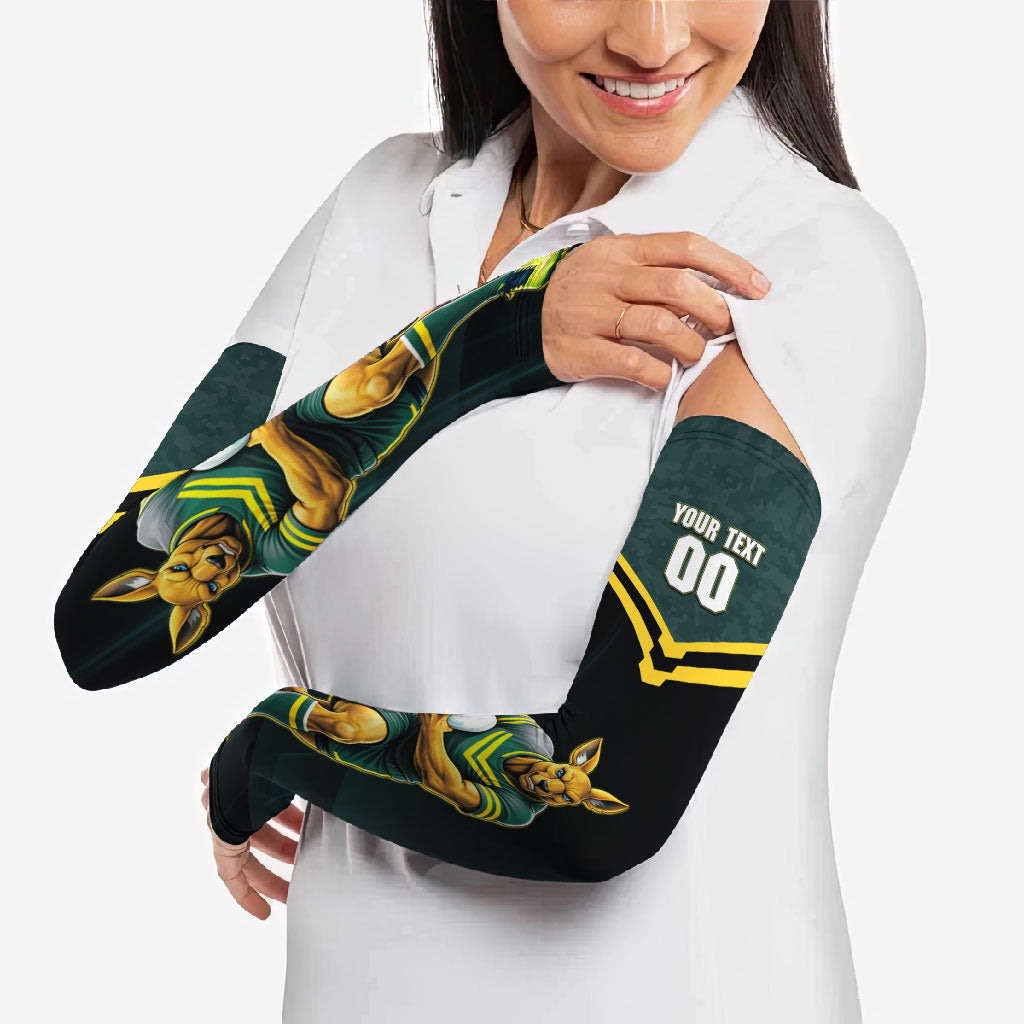 Personalised Kangaroos Rugby Arm Sleeves Australia Rugby Mascot Green Gold Sport