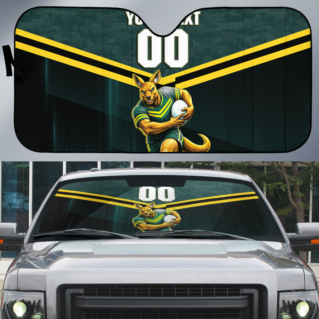 Personalised Kangaroos Rugby Auto Sun Shade Australia Rugby Mascot Green Gold Sport