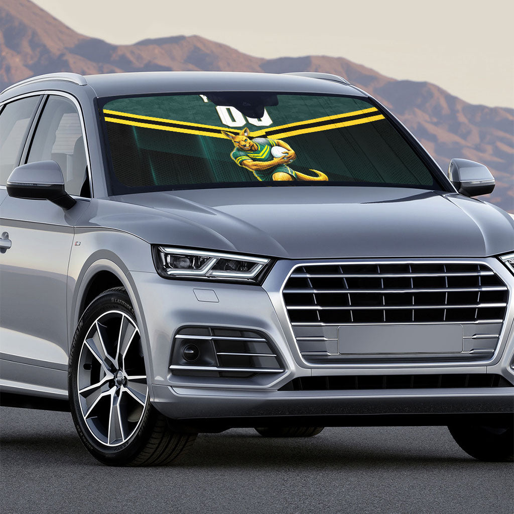 Personalised Kangaroos Rugby Auto Sun Shade Australia Rugby Mascot Green Gold Sport