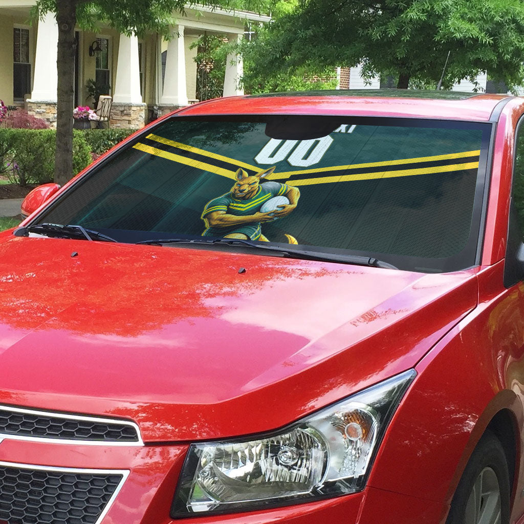 Personalised Kangaroos Rugby Auto Sun Shade Australia Rugby Mascot Green Gold Sport