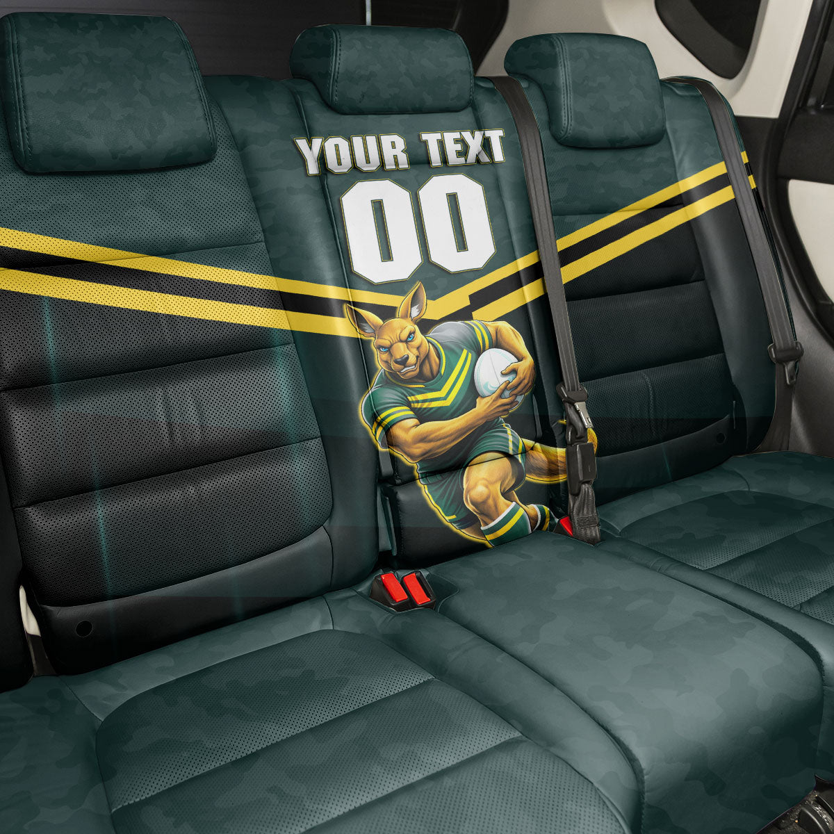 Personalised Kangaroos Rugby Back Car Seat Cover Australia Rugby Mascot Green Gold Sport