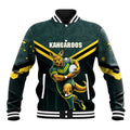 Personalised Kangaroos Rugby Baseball Jacket Australia Rugby Mascot Green Gold Sport