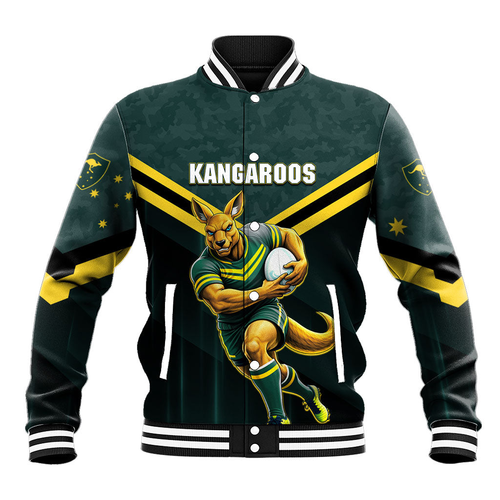 Personalised Kangaroos Rugby Baseball Jacket Australia Rugby Mascot Green Gold Sport