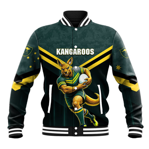 Personalised Kangaroos Rugby Baseball Jacket Australia Rugby Mascot Green Gold Sport