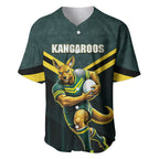 Personalised Kangaroos Rugby Baseball Jersey Australia Rugby Mascot Green Gold Sport