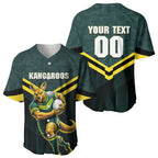 Personalised Kangaroos Rugby Baseball Jersey Australia Rugby Mascot Green Gold Sport