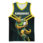 Personalised Kangaroos Rugby Basketball Jersey Australia Rugby Mascot Green Gold Sport