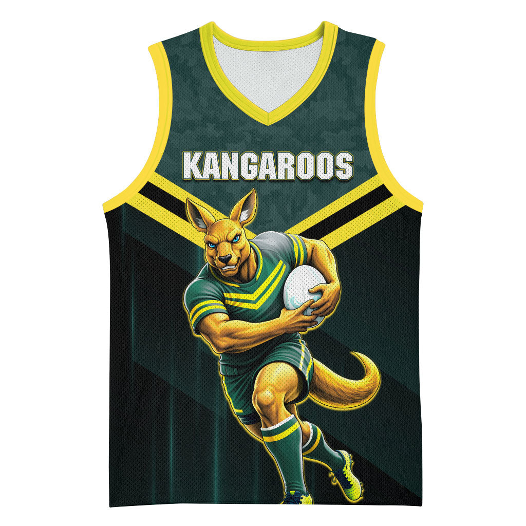 Personalised Kangaroos Rugby Basketball Jersey Australia Rugby Mascot Green Gold Sport