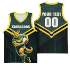 Personalised Kangaroos Rugby Basketball Jersey Australia Rugby Mascot Green Gold Sport