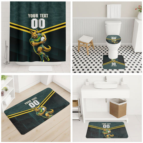 Personalised Kangaroos Rugby Bathroom Set Australia Rugby Mascot Green Gold Sport