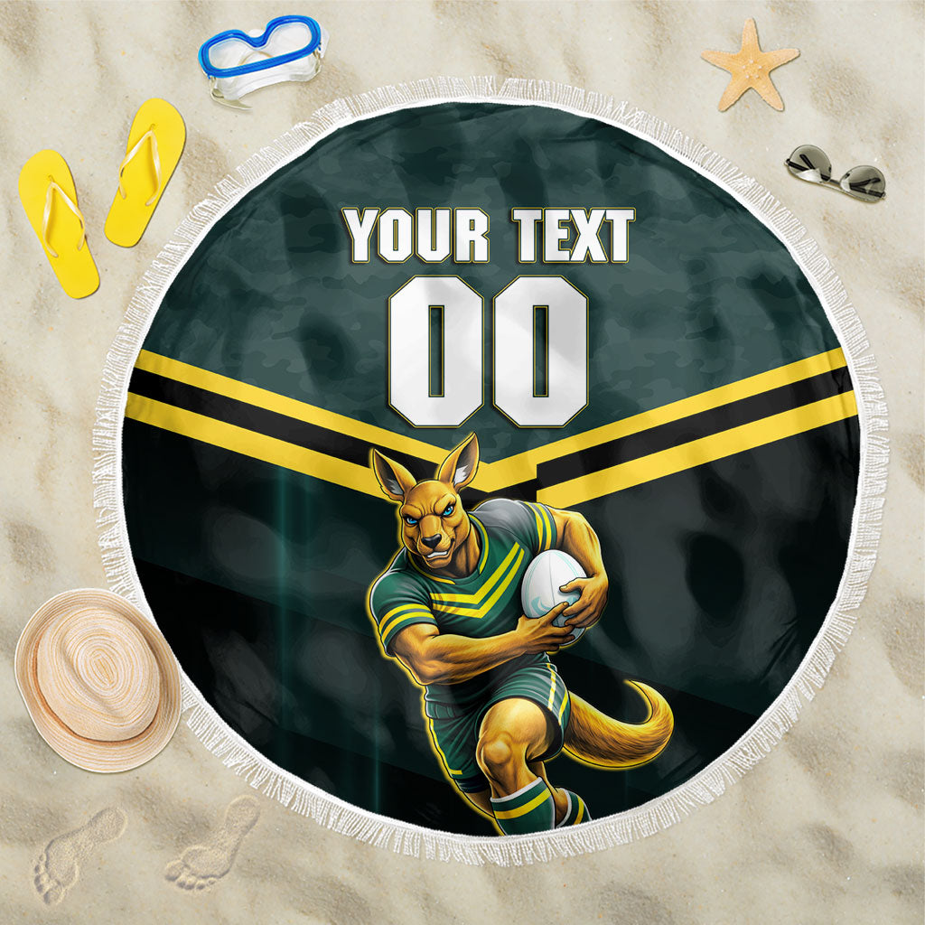 Personalised Kangaroos Rugby Beach Blanket Australia Rugby Mascot Green Gold Sport