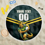 Personalised Kangaroos Rugby Beach Blanket Australia Rugby Mascot Green Gold Sport