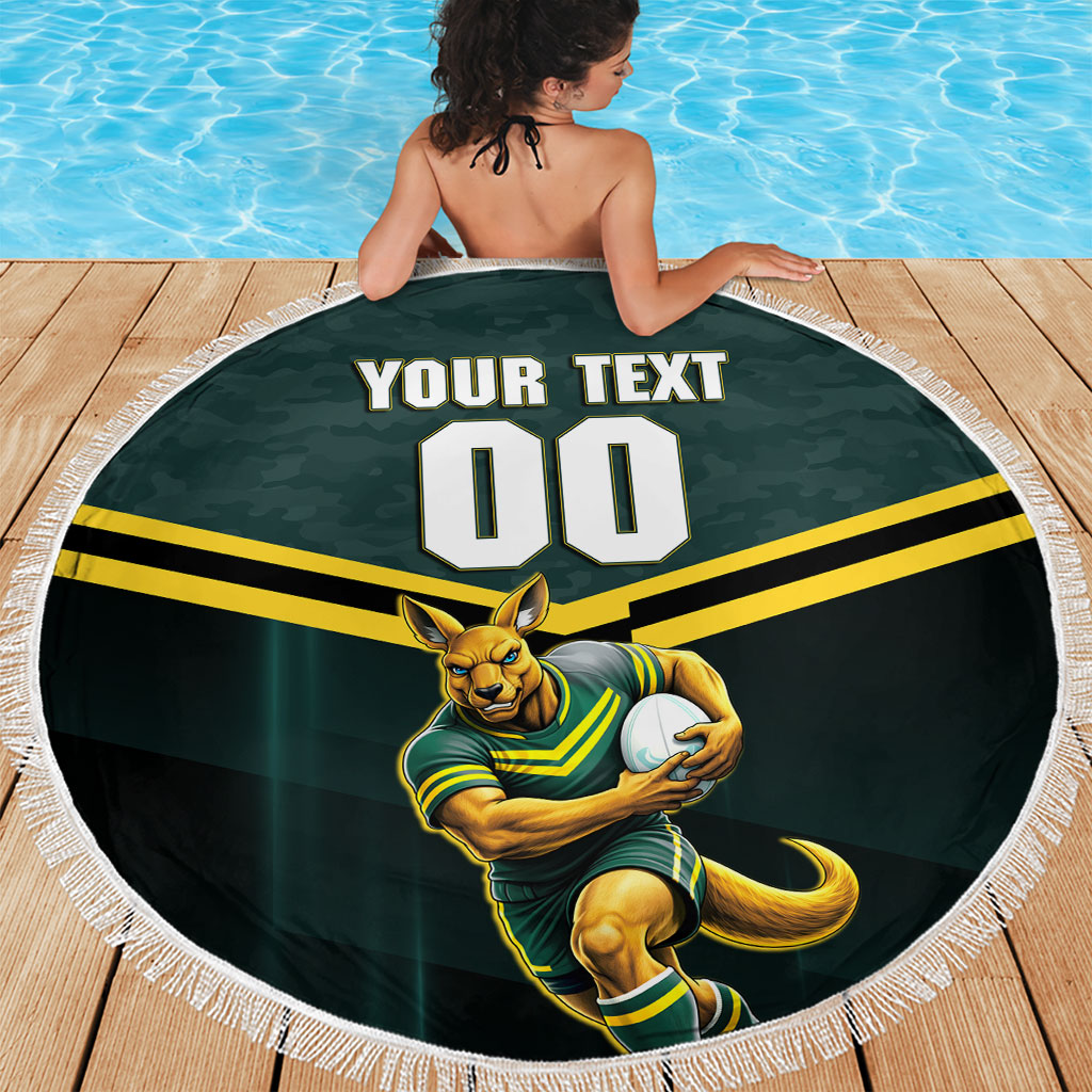 Personalised Kangaroos Rugby Beach Blanket Australia Rugby Mascot Green Gold Sport