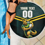 Personalised Kangaroos Rugby Beach Blanket Australia Rugby Mascot Green Gold Sport