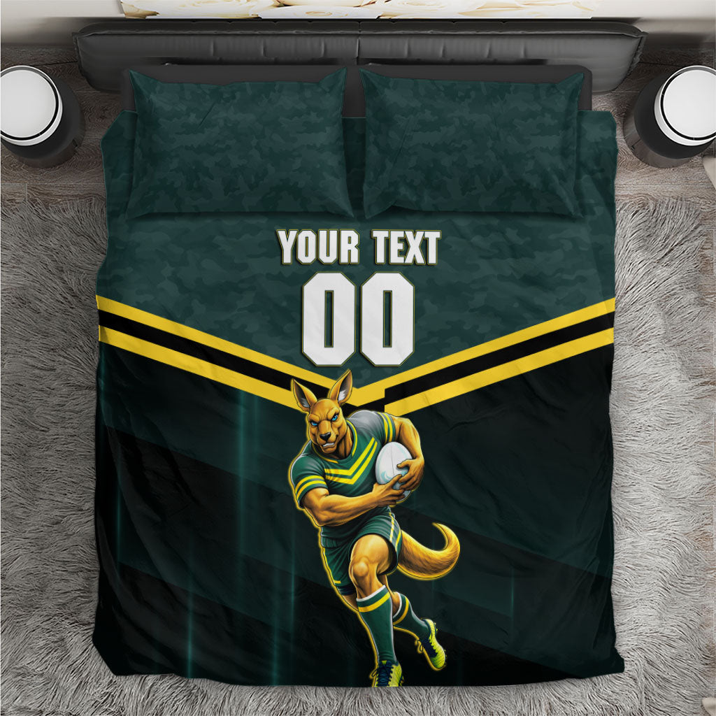 Personalised Kangaroos Rugby Bedding Set Australia Rugby Mascot Green Gold Sport