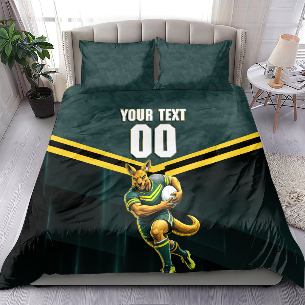 Personalised Kangaroos Rugby Bedding Set Australia Rugby Mascot Green Gold Sport