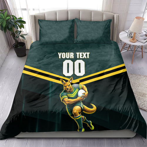 Personalised Kangaroos Rugby Bedding Set Australia Rugby Mascot Green Gold Sport