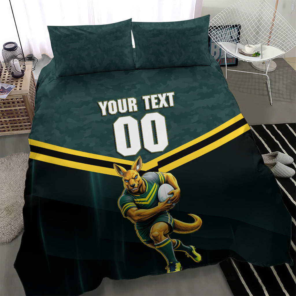 Personalised Kangaroos Rugby Bedding Set Australia Rugby Mascot Green Gold Sport