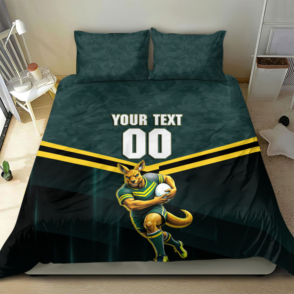 Personalised Kangaroos Rugby Bedding Set Australia Rugby Mascot Green Gold Sport