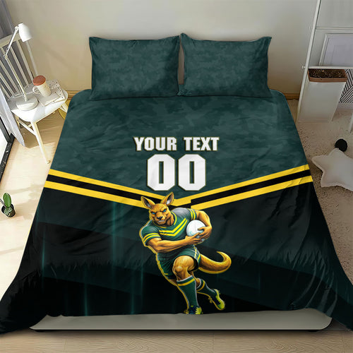 Personalised Kangaroos Rugby Bedding Set Australia Rugby Mascot Green Gold Sport