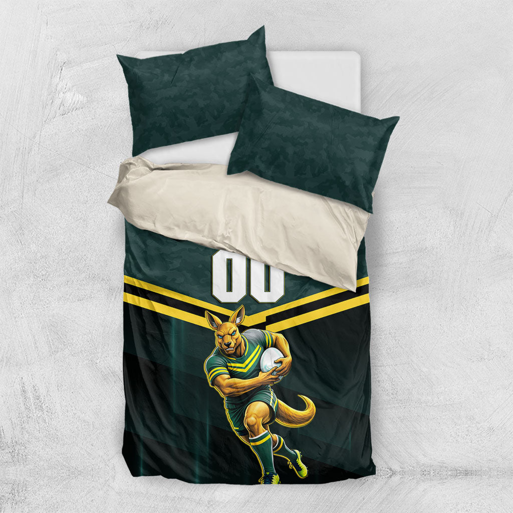 Personalised Kangaroos Rugby Bedding Set Australia Rugby Mascot Green Gold Sport