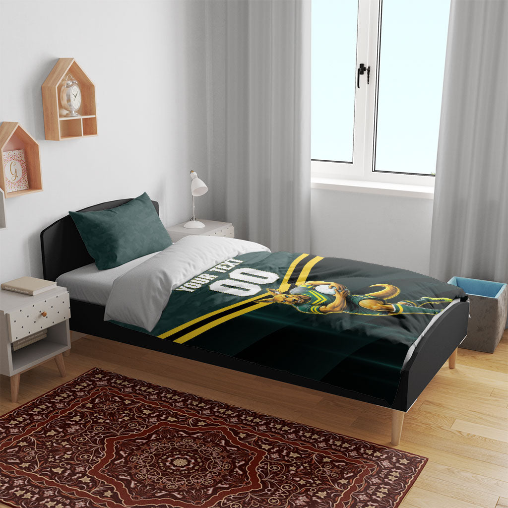 Personalised Kangaroos Rugby Bedding Set Australia Rugby Mascot Green Gold Sport