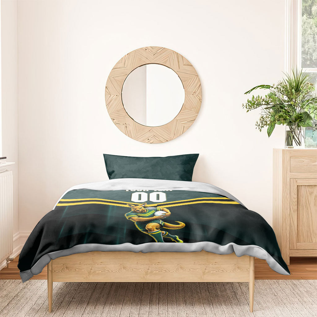 Personalised Kangaroos Rugby Bedding Set Australia Rugby Mascot Green Gold Sport